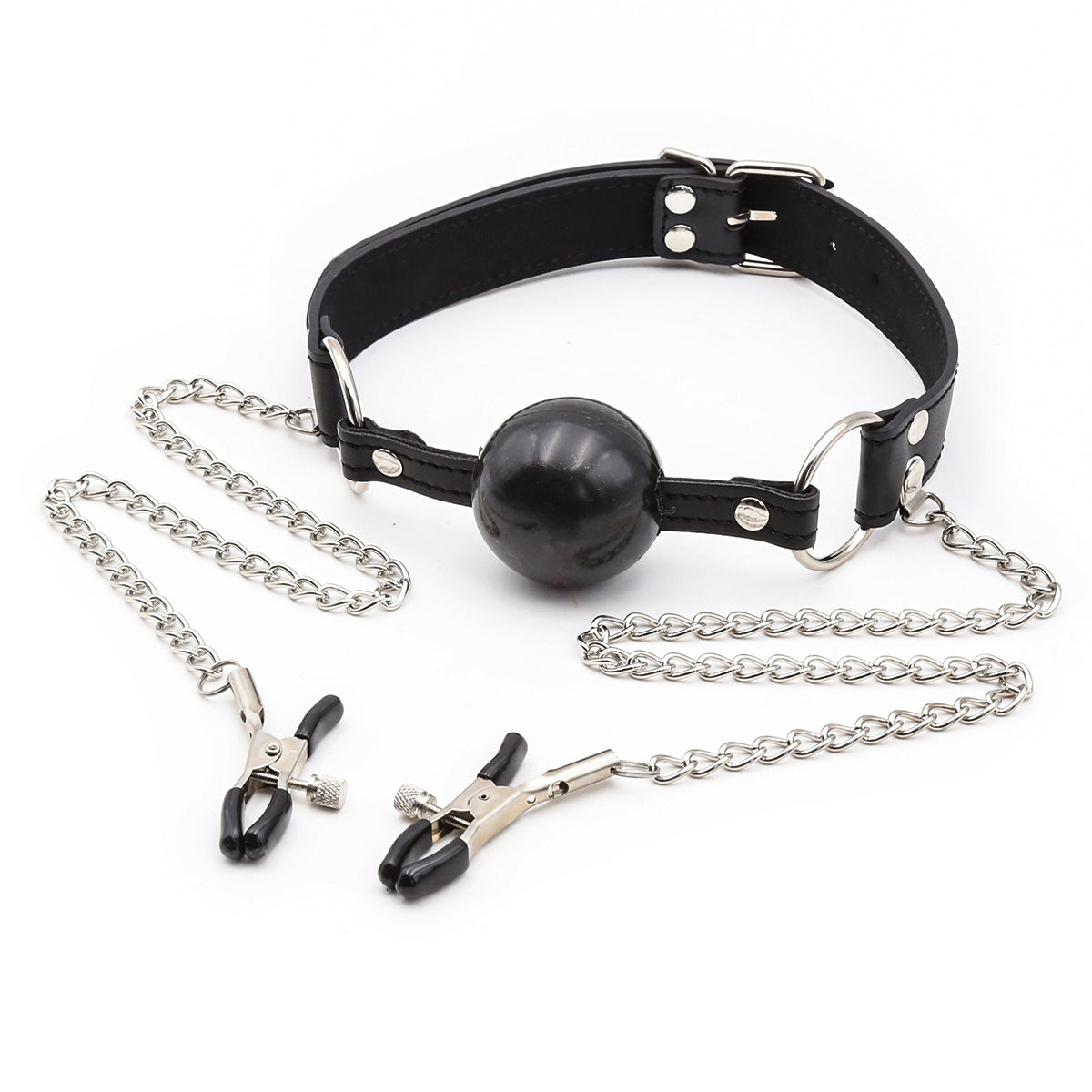 Mouth Ball Gag with  PU TPR Metal Adult Sex Play 60 cm