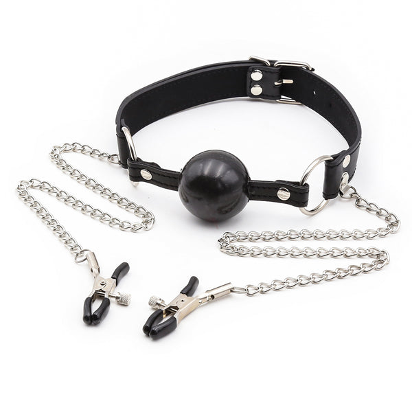 Mouth Ball Gag with  PU TPR Metal Adult Sex Play 60 cm