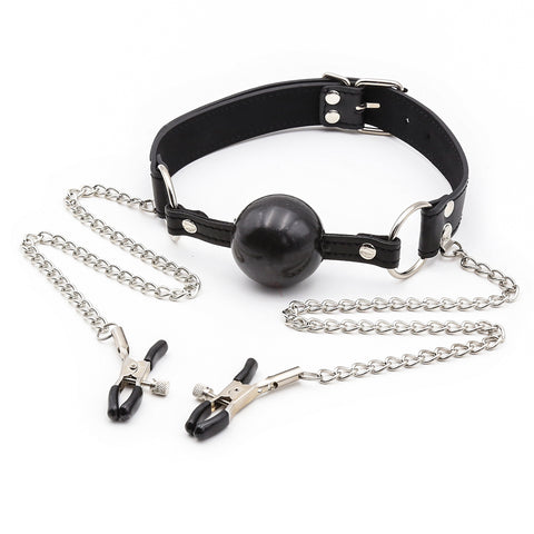 Mouth Ball Gag with  PU TPR Metal Adult Sex Play 60 cm
