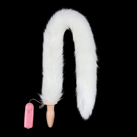Vibrating Faux Fur Long Fox Tail With Anal Plug