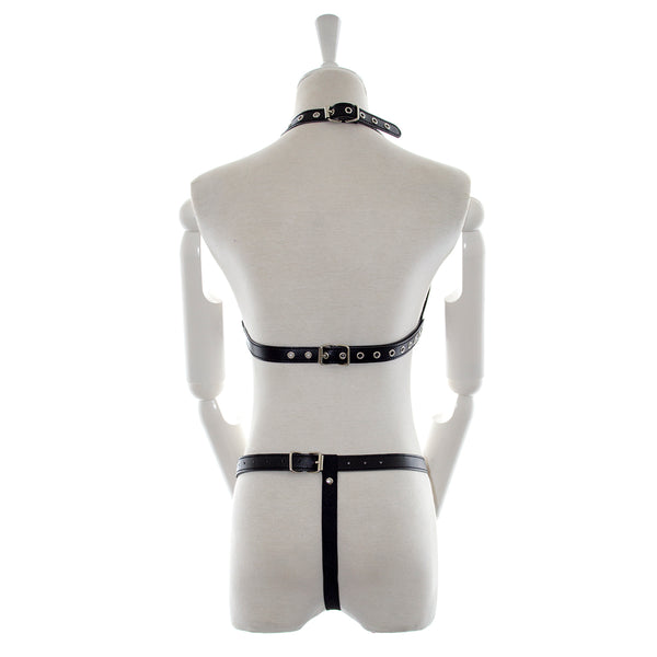 Soutien-gorge ouvert et culotte en cuir émaillé SM