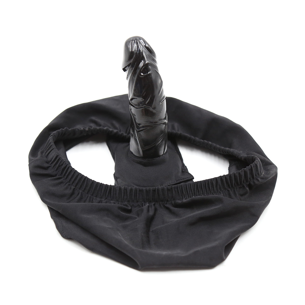 Slip avec gode en polyester TPR BDSM noir