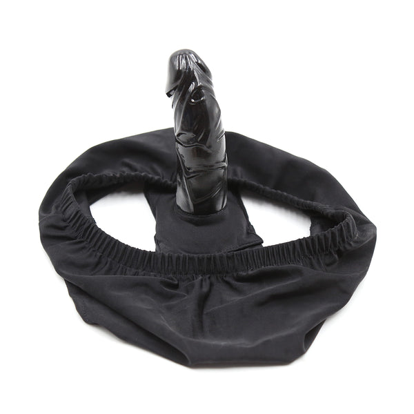 Slip avec gode en polyester TPR BDSM noir
