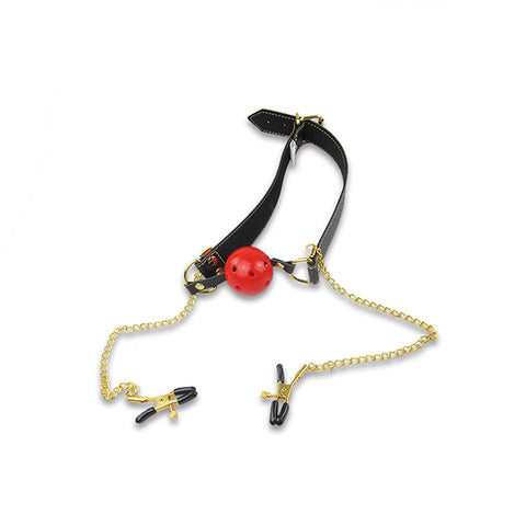 BDSM Tools Of Breathable Gag And Adjustable Nipple Clamps