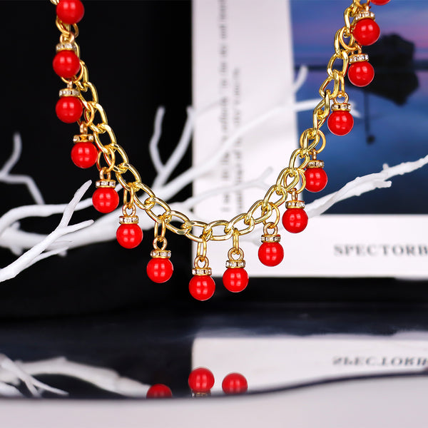 Collier et bracelet de cheville dorés en forme de haricot rouge flirtant, décorations, jouets sexuels 