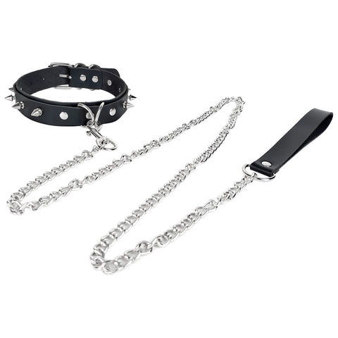 Bondage Neck Collar With Steel Rivets For BDSM Games
