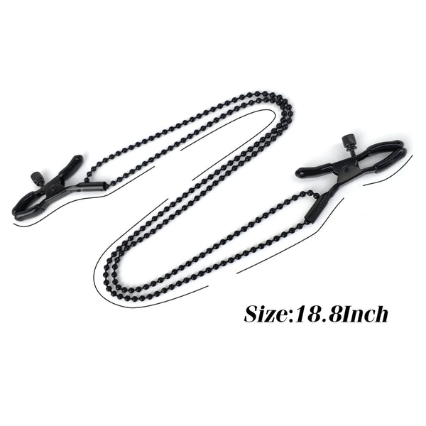 Pinces à tétons avec deux chaînes noires, accessoires sexuels 