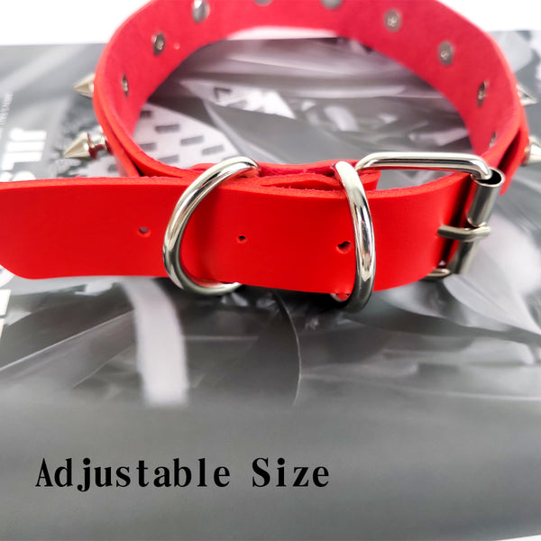 Red Bondage Neck Collar With Steel Rivets For Women BDSM Game Play