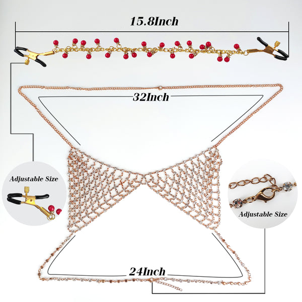 Maillot de bain creux en strass doré avec pinces à tétons 