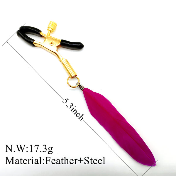 Pinces à tétons avec jouet sexuel en plumes