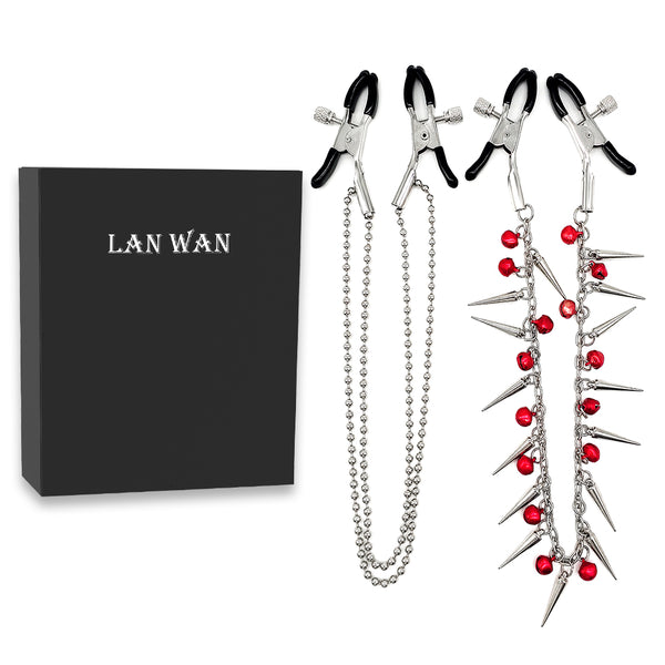 Pinces à tétons en métal coloré avec cloches et bondage BDSM 