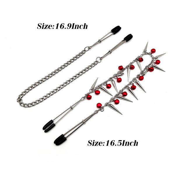 Pinces à tétons en métal coloré avec cloches et bondage BDSM 