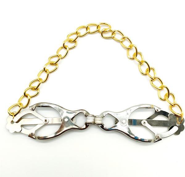 Pinces à tétons avec chaîne en or pour le plaisir sexuel