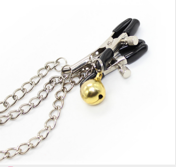 Pinces à tétons avec chaîne et clochette fétichiste 
