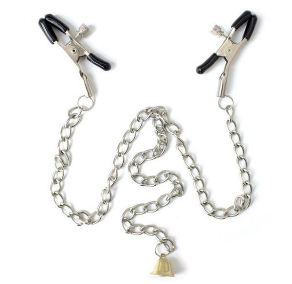 Pinces à tétons avec chaîne et clochette fétichiste 