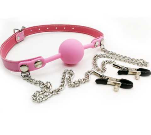 Nipple Clamps with Ball Gag Slave Bondage Kits