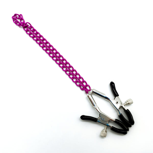 紫色のチェーン付きニップルクランプ