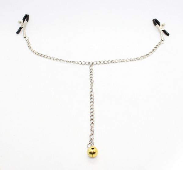 Pinces à tétons avec chaîne et clochette fétichiste 