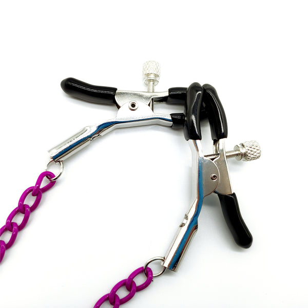 紫色のチェーン付きニップルクランプ