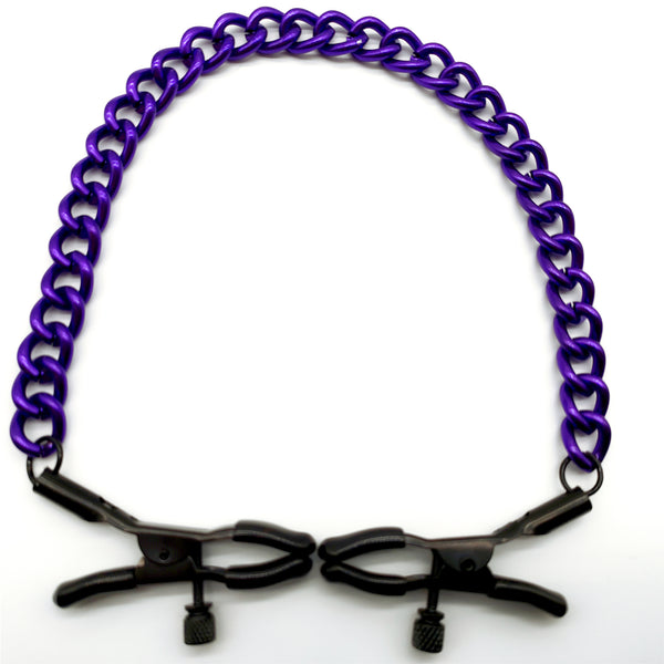 Pinces à tétons avec chaîne violette pour jeux sexuels en couple