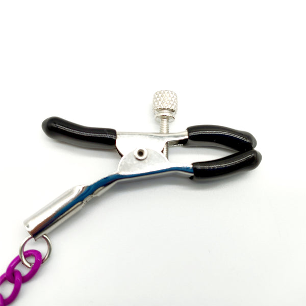 紫色のチェーン付きニップルクランプ