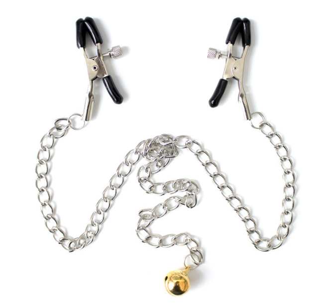 Pinces à tétons avec chaîne et clochette fétichiste 