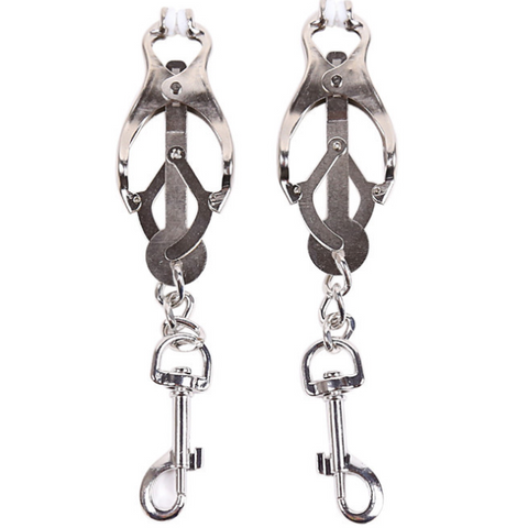 Silver Alloy Nipple Clips with Double Hooks In BDSM