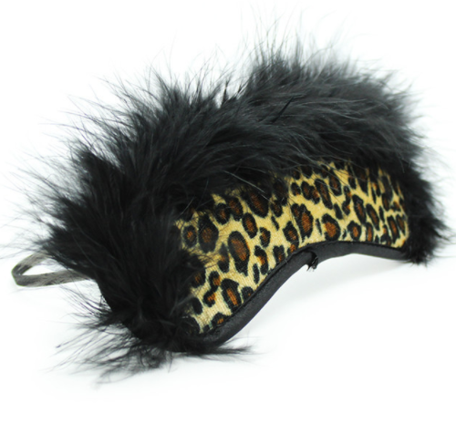 Leopard Satin Eye Mask with Feather BDSM Sex Blindfold