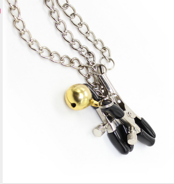 Pinces à tétons avec chaîne et clochette fétichiste 