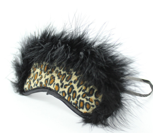Leopard Satin Eye Mask with Feather BDSM Sex Blindfold