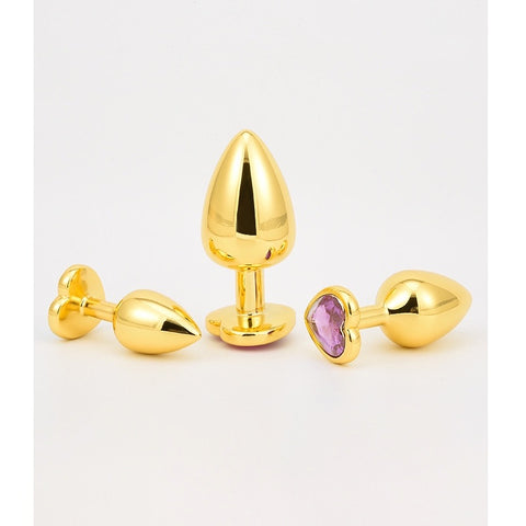 3 Size Anal Plug Heart Stainless Steel Crystal Gold Anal Plug