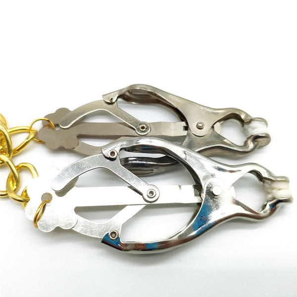 Pinces à tétons avec chaîne en or pour le plaisir sexuel