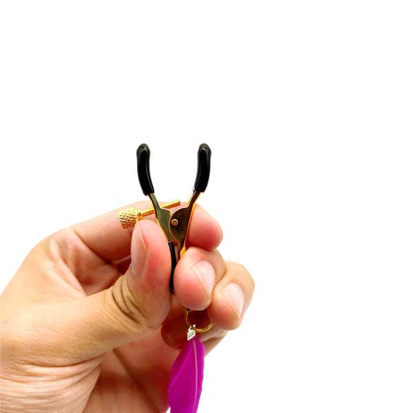 Pinces à tétons avec jouet sexuel en plumes