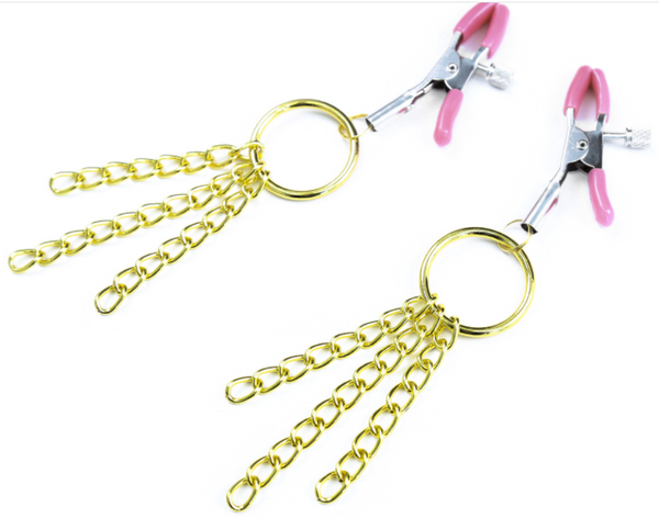 Pinces à tétons avec chaînes en or BDSM Bondage Restraints