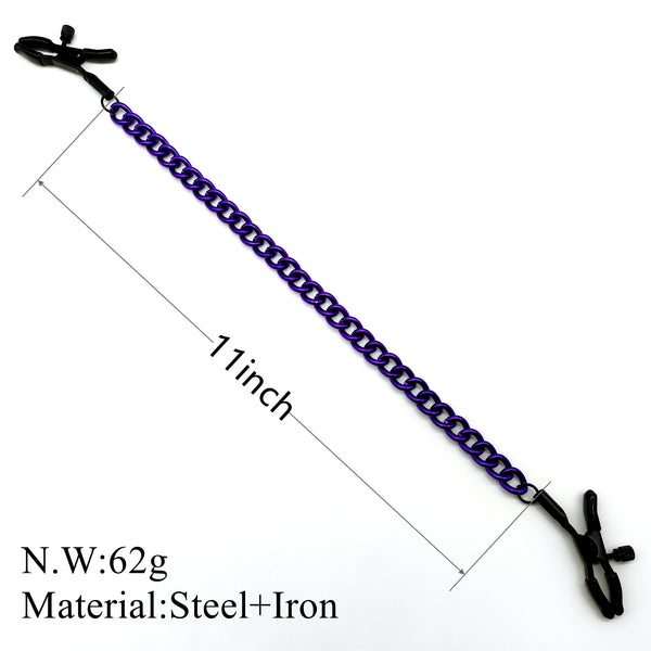 Pinces à tétons avec chaîne violette pour jeux sexuels en couple