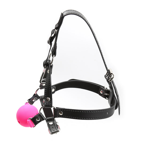 Mouth Ball Gag with  Silicone and Pu Black Pink Adult Sex Play