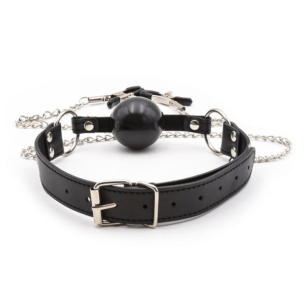 Mouth Ball Gag with  PU TPR Metal Adult Sex Play 60 cm