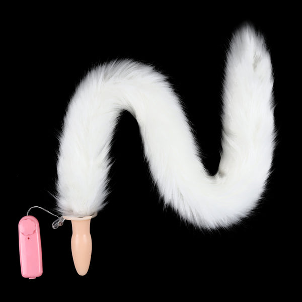 Vibrating Faux Fur Long Fox Tail With Anal Plug
