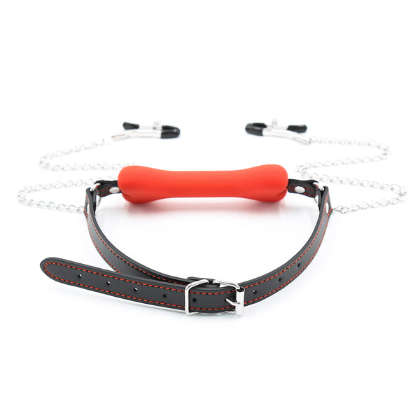 Bone Gag with Nipple Clamps  Pu Silicone Metal Accessories Adult Sex Play