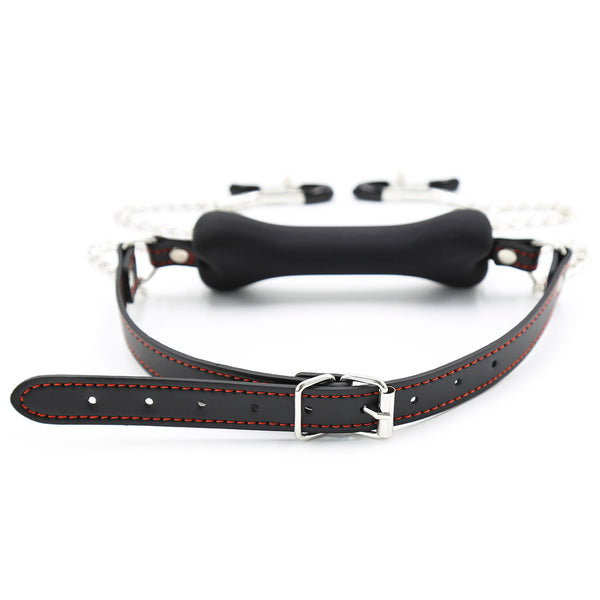 Bone Gag with Nipple Clamps  Pu Silicone Metal Accessories Adult Sex Play