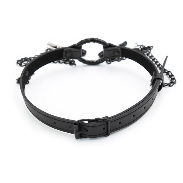 Ring Gag with  Clamps  Pu Metal SM Adult Sex Play
