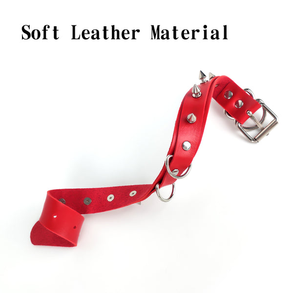Red Bondage Neck Collar With Steel Rivets For Women BDSM Game Play