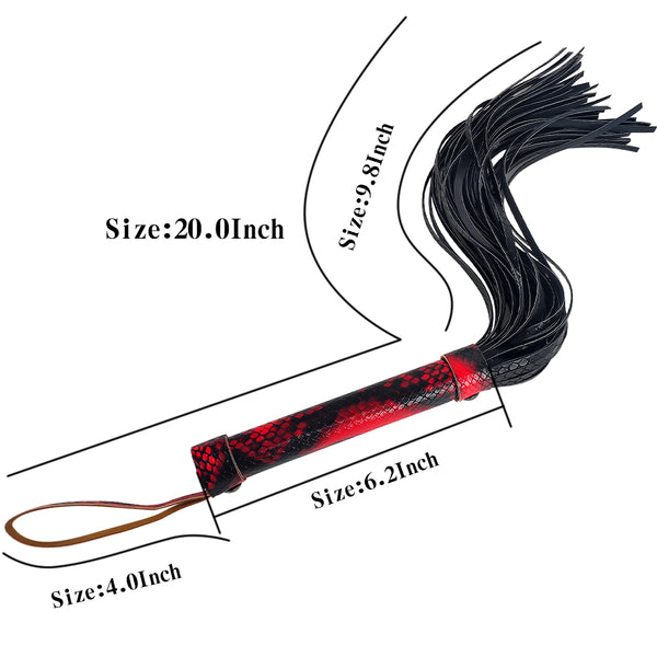 Fouet en cuir PU serpent rouge pour jeux d'esclaves BDSM pour adultes 